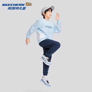 Skechers斯凯奇春秋男童套装女童卫衣裤子中大童儿童休闲运动套装P324K038 羊绒蓝/00F5 130