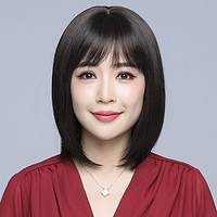 美蝶 假发女波波头中长直发真发全真人发丝头套式发型2021时尚自然 发尾真发深棕色(发网+梳子+护理液)