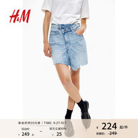 H&M2024秋季女装交叠腰头牛仔半身裙1221328 浅牛仔蓝 170/100
