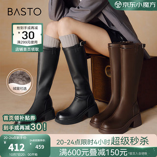 BASTO 百思图 2024冬季简约休闲骑士靴粗高跟女长靴M5603DG4 黑色 37