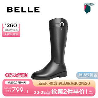 BeLLE 百丽 显瘦骑士靴女2024冬季新款百搭时尚高筒靴B2343DG4 黑色 34