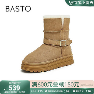 BASTO 百思图 2024冬季户外休闲雪地靴厚底女短靴J7857DD4 驼色 35