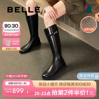 BeLLE 百丽 厚底增高骑士靴女2024冬季新款时尚百搭长筒靴B2160DG4 黑色-绒里 34