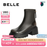 百丽显瘦时尚弹力靴女2024冬季增高厚底短靴B2268DD4 黑色 39