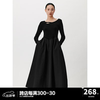 太平鸟女装冬季不规则拼接连衣裙A1FAD4538 黑色 M
