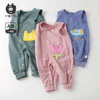 小猪大卫春秋无袖连体衣外出服圆领对开爬服婴儿按扣连身裤子