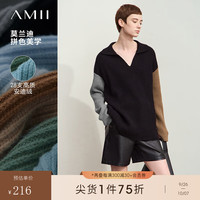 AMII2024冬翻领V领宽松落肩袖毛衣女撞色拼接法式慵懒感12444193 黑色 155/80A/S
