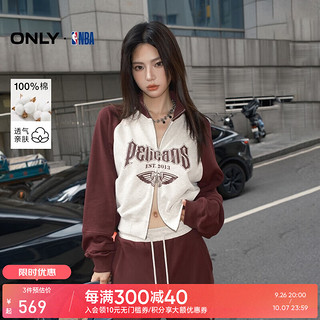 ONLY2024冬季NBA联名款印花立领短款开衫卫衣女|12449R003 E16 暗紫红色 175/92A/XL