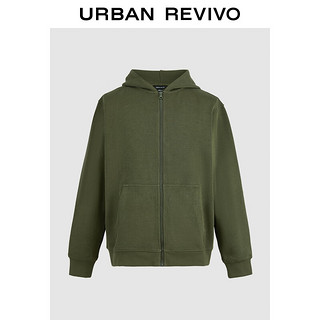 URBAN REVIVO UR2024秋季男装时尚休闲百搭纯色连帽夹克外套UMM140016 深棕绿 XL