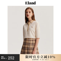 ELAND衣恋短袖t恤女夏季修身撞色刺绣polo领短袖上衣女 象牙白/白色(39)Ivory S/160