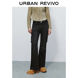 URBAN REVIVO UR2024秋冬女装街头休闲工装立体贴袋牛仔长裤UYL840018 正黑 26