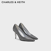 CHARLES&KEITH24冬季时尚宴会尖头婚鞋高跟鞋子女鞋女士CK1-60280457 BLACK TEXTURED黑色纹理 35