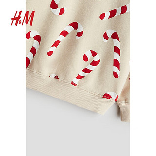 H&M2024秋季童装男童卫衣印花运动衫1257397 浅米色/拐杖糖 120/60