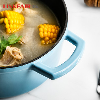凌丰（LINKFAIR）铸铁珐琅煲汤锅家用双耳焖焗锅平底炖煮锅 湖水蓝 22cm 3.6L