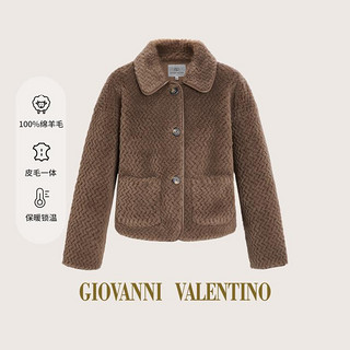 GIOVANNI VALENTINO 卓凡尼·华伦天奴 女士长袖大翻领格纹羊剪绒皮草