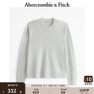 ABERCROMBIE & FITCH男装 24秋季廓形圆领微华夫格纹叠搭长袖T恤KI124-4341 浅麻灰色 XS (170/84A)