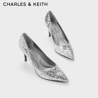 CHARLES & KEITH 女士高跟鞋 CK1-60280245-4 亮片款 银色 35