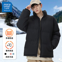 JEANSWEST LIFE冬季保暖外套纯色休闲立领百搭棉服潮流宽松加厚上衣 黑色 2XL