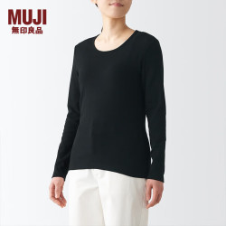 MUJI 無印良品 女式 弹力罗纹织 长袖T恤 BBC03A2S 黑色
