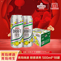 TSINGTAO 青岛啤酒 纯生啤酒500ml*18罐纯生青岛啤酒正品整箱清爽啤酒聚会