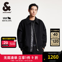 杰克·琼斯(JACK&JONES)冬季后背pu皮装饰时尚潮流百搭舒适尖领毛呢大衣男224427031 黑色E40 常规 黑色E40 175/96A/M