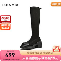 TEENMIX 天美意 女靴高跟过膝靴厚底瘦瘦靴粗跟女弹力高靴2024秋冬KTX02DG4 黑色 40