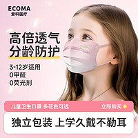 ECOMA 爱科医疗 儿童口罩6-12岁 夏季轻薄透气独立包装3-6岁男童女童上学生久戴不勒耳防沙尘 草莓下午茶