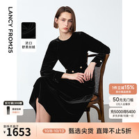 朗姿高级感复古设计感收腰丝绒礼服裙2024年冬季新款连衣裙小黑裙