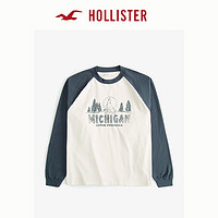 HOLLISTER 24春秋新情侣重磅撞色插肩袖打底T恤男装女装KI323-4043 深蓝色 M (180/100A)