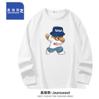 真维斯（JEANSWEST Z+）圆领长袖T恤秋冬季打底上衣纯棉日系简约ins线条印花青少年打底衫 白（动感小熊） M(100-110斤)