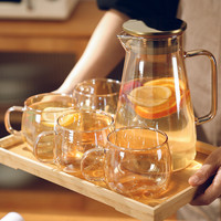 陶煲王欧式高硼硅玻璃冷水壶高颜值带把凉水壶玻璃茶水杯子套装家用花茶果汁壶 一壶四杯套装