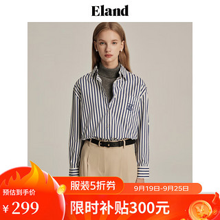 ELAND衣恋条纹衬衫女纯棉宽松小个子衬衣设计感小众美式上衣