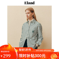 ELAND衣恋条纹衬衫女纯棉宽松小个子衬衣设计感小众美式上衣 绿色(40)Green L/170
