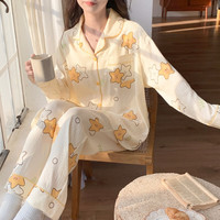 涤纶春秋季睡衣女长袖时尚家居服套装 5371星星 L【100-120斤】
