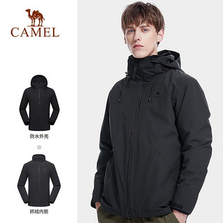 CAMEL 骆驼 三合一冲锋衣户外登山服防风防水保暖潮牌运动外套 A1W231117X，幻影黑，男 L