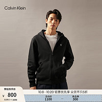 卡尔文·克莱恩 Calvin Klein Jeans24秋季男简约ck印花宽松加绒拉链开衫连帽卫衣J326897 BEH-太空黑 XXL