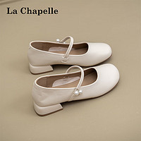 La Chapelle 女鞋玛丽珍鞋粗跟增高百搭小皮鞋女-9379810T 米色