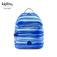 kipling 轻便潮流休闲双肩包背包夏日蓝白条纹印花书包女
