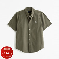 ABERCROMBIE & FITCH男装 24春夏美式小麋鹿休闲日常通勤短袖衬衫 KI125-4043 橄榄绿 S (175/92A)