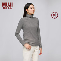 無印良品 MUJI(無印良品 )女式 起毛罗纹织高领长袖T恤 打底衫女款内搭秋季24年秋 黑色条纹 S (155/80A)