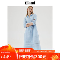 ELAND衣恋连衣裙女舒适透气衬衫领A字九分长裙纯棉2024夏季 浅蓝色(51)L/Blue M/165