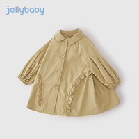 JELLYBABY女大童风衣中长款春秋宝宝春装女孩洋气春季儿童外套 卡其 120CM