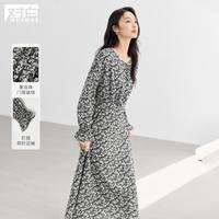 2024秋装法式优雅碎花松紧袖口系带领口女式长款长袖连衣裙