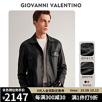 VALENTINO 华伦天奴 卓凡尼·华伦天奴高端头层牛皮真皮皮衣男士夹克秋冬季轻奢翻领石墨烯外套机赛车服 黑色 50/L