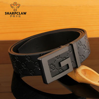 SHARPCLAW 萨帕卡拉 皮带男G扣头层牛皮时尚裤腰带百搭商务男士休闲裤带礼盒装 B款 黑色扣头+黑色带身 115