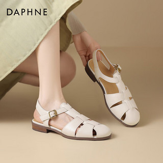 达芙妮（DAPHNE）休闲圆头猪笼鞋女凉鞋2024夏款时尚织猪笼鞋百搭通勤凉鞋女 米色 37