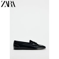 ZARA2024秋冬 女鞋 黑色漆皮效果平底船鞋圆头乐福鞋 2539410