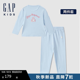 Gap 盖璞 女童2024初秋新款小熊印花双面磨毛长袖睡衣儿童装套装646205