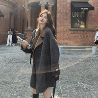 美拉德条纹毛呢外套女秋冬2024轻熟风西装领呢大衣赫本风