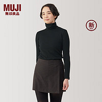 MUJI 無印良品 无印良品（MUJI）女式起毛罗纹编织高领长袖T恤打底衫女款内搭秋季新品24年秋上衣 黑色 M (160/84A)